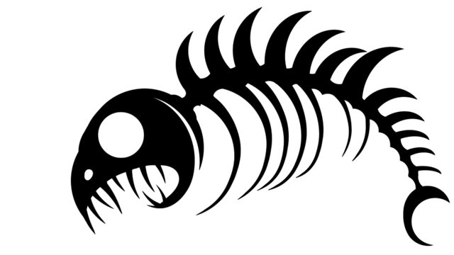 skeleton fish monster pirate flag vector black and white graphic drawing illustration image