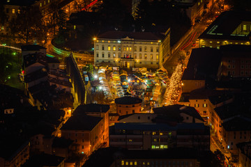 Trento by night: night view of the city of Trento in Trentino Alto Adige, northern Italy during the Christmas holidays