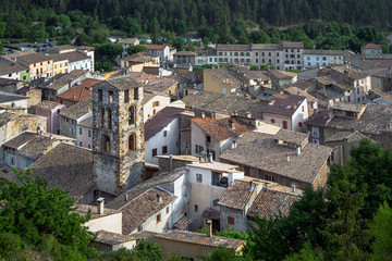 Fototapeta na wymiar Castellane - typical french old medieval town in Provence, with tile roofs surrounded with forest