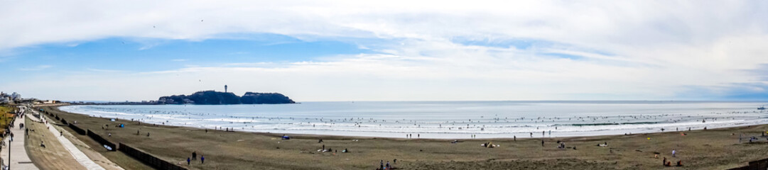 【パノラマ】神奈川県 湘南・江の島の海風景
