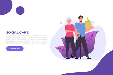 Social workers or Volunteer Care about senior people. Vector illustration.