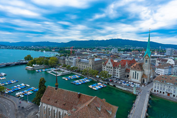 The city scape of Zurich on the top of the gross-muenster.