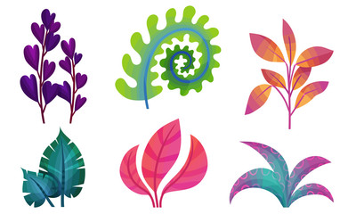Abstract Plants with Fancy Shapes and Colors Vector Set