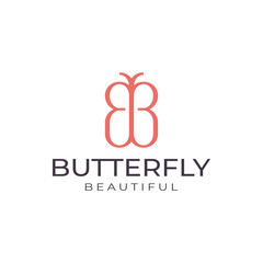 Fototapeta premium Modern Nature Template Logo Design Professional, Initials of Letter B or BB, Butterfly Insect Animals with Line or Stroke Style