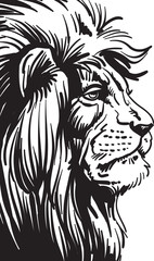 A Lion head black and white. 