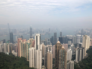 Fototapeta na wymiar Hong Kong skyscrapers view from Victorias peak.