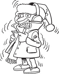 Man Shivering Cartoon Character Isolated on White 