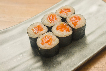 delicious and delicate dish of Japanese sushi rolls on beautiful slate set up in traditional healthy Asian food and creative oriental dining concept - Japan gourmet cuisine