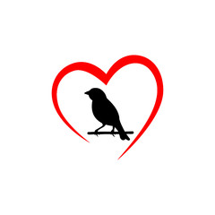 Bird in Heart icon isolated on white background