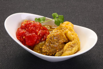 Caucasian cuisine - baked eggplant and tomato