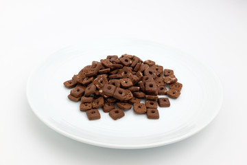 Chocolate cereal on white background