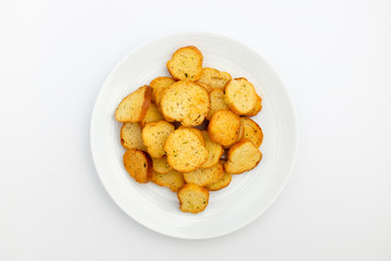 Garlic bread on white background