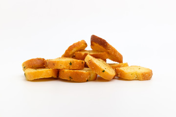 Garlic bread on white background