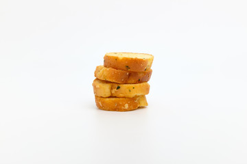 Garlic bread on white background
