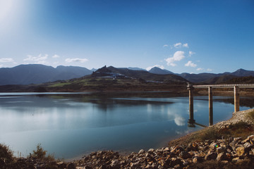 Lake in mountains, spain, andalusia, blue colors water sky