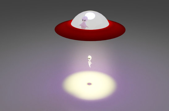 UFO Beaming and Alien Floating in the air ,3d render