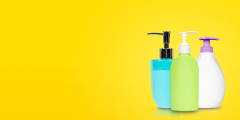 Different liquid soap bottles.