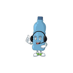 Mineral bottle cartoon character style speaking on headphone