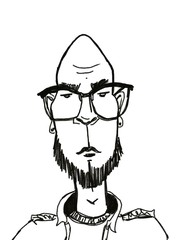 hand drawn sketch portrait of cartoon character young man in glasses isolated on white