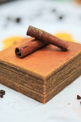 Traditional Malaysian Dessert Kek Lapis Sarawak or Sarawak layered cake on isolated white...
