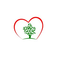 Tree with heart logo icon on white background