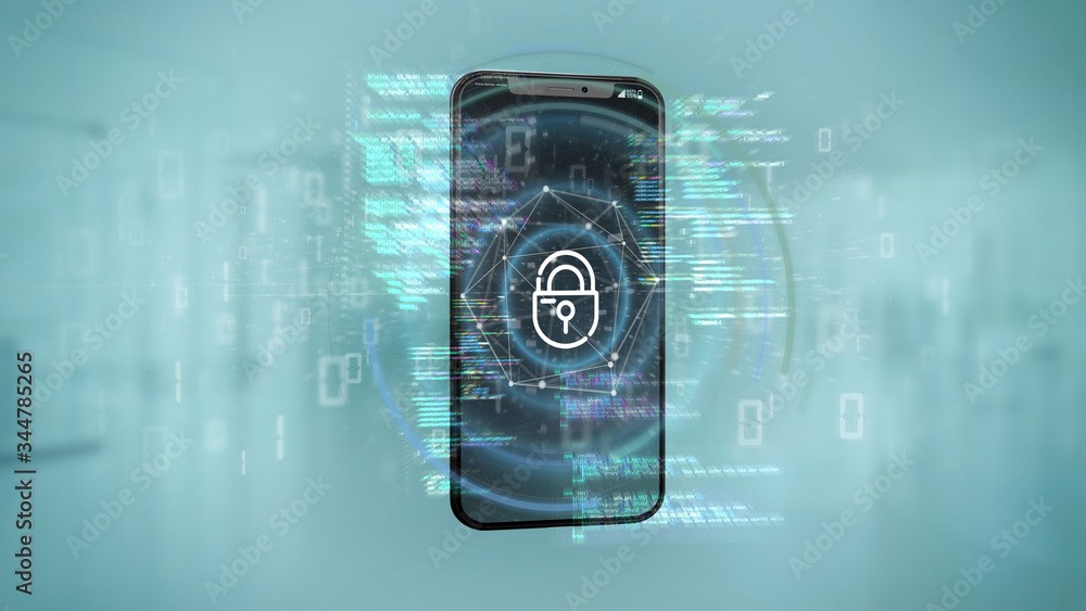Poster security data and smartphone security - 3d rendering
