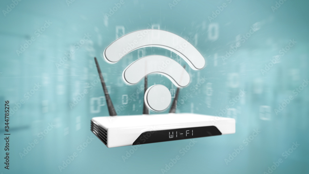 Poster wifi router and data - 3d rendering