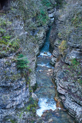 Clean mountain river in the autumn forest.