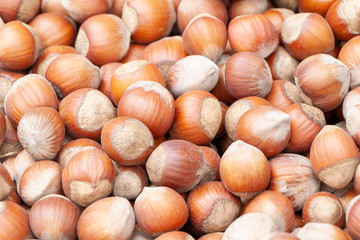 background of many hazelnuts. healthy natural concept