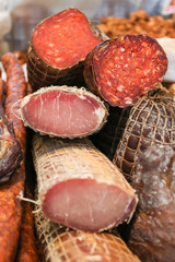 Dried meat at the market stall