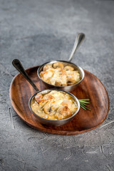 Mushroom julienne, two pieces in an iron bowl