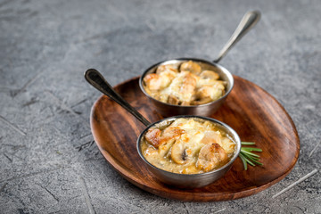 Mushroom julienne, two pieces in an iron bowl