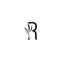 Elegant leaf letter R, Vintage style logo design template