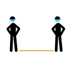 Social distance Stick man with medical face mask to prevent the spread of coronavirus and infection