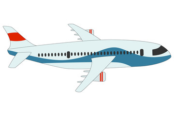 Large aircraft for passenger traffic. Option for long trips. Isolated vector on white.