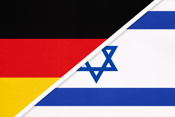 Germany vs Israel, symbol of two national flags. Relationship between European and Asian countries.