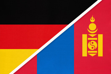 Germany vs Mongolia, symbol of two national flags. Relationship between European and Asian countries.