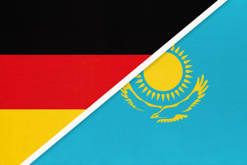 Germany vs Kazakhstan, symbol of two national flags. Relationship between European and Asian countries.