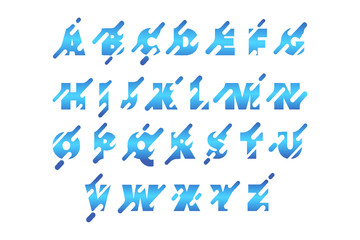 ABC letters set with a font with external detail elements. Vector 
multifunctional alphabet with gradient fill for calendars design and typography.