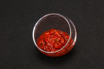Tomato spicy sauce in the bowl