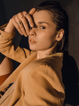 beautiful fashion model wearing elegant jewelry