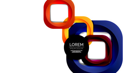 Square geometric vector abstract background, dynamic modern minimal template. Multicolored square shapes with round corners overlapping each other