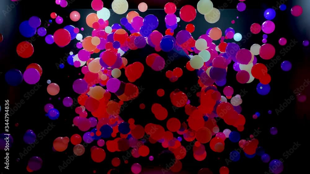 Poster abstract composition of colorful balls in air, which randomly light up and reflect in each other. mu