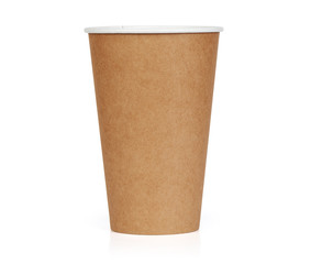 cardboard disposable cup for coffee isolated on white background