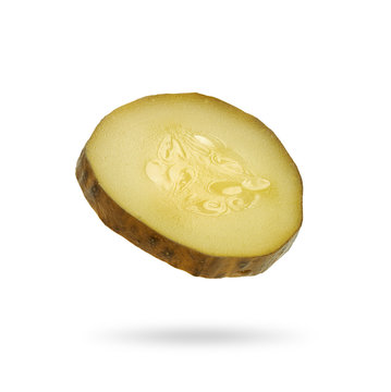 Slice Of A Pickled Cucumber Isolated On White