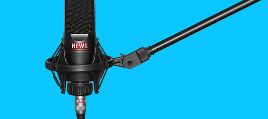 Media Journalist Microphone Cut Out on Blue Background