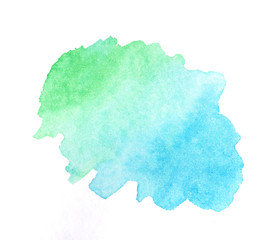 Abstract hand drawn watercolor background. Beautiful blue and light green on white print. Painting texture. Color splashing on paper. Aqua drop element