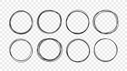 Hand drawn circle line sketch set. Vector circular scribble elements for your unique design. Doodle round circles.