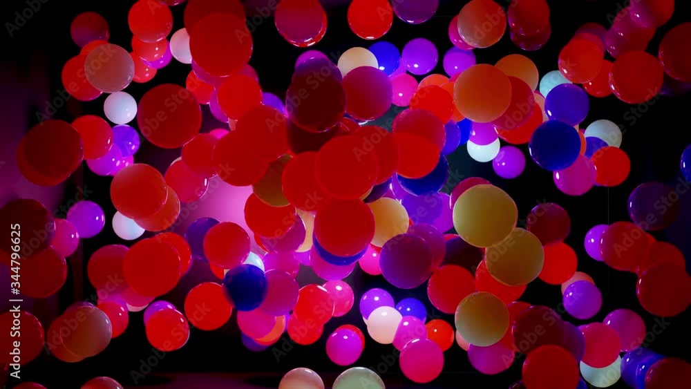 Poster abstract composition of colorful balls in air, which randomly light up and reflect in each other. mu