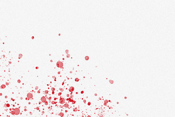 Red blood color splash textured and background. Aquarelle red wet splash, watercolor drop on white paper with copy space for text. Grunge element for paper design.